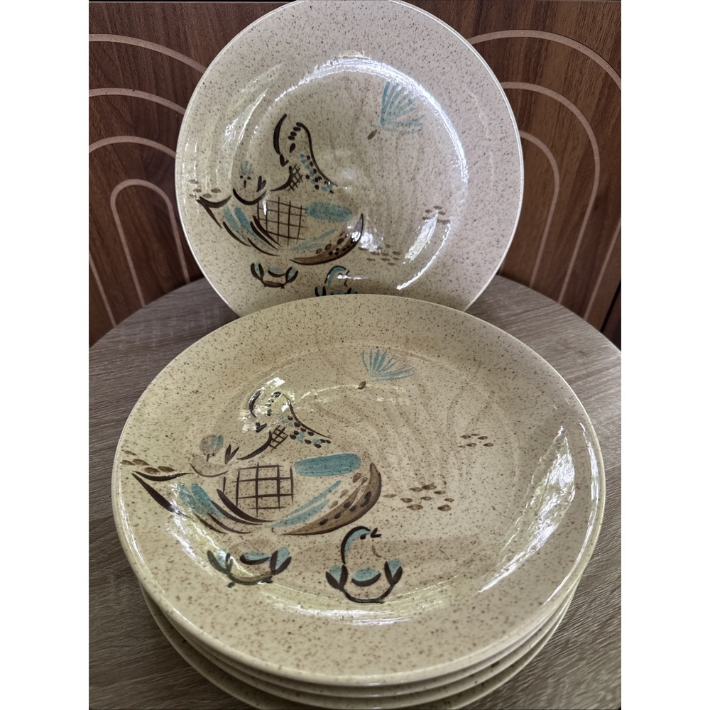 6 Red Wing Pottery Bob White 10 7/8" Dinner Plates